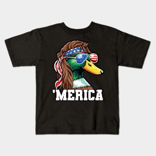 Merica Mullet Mallard Duck 4th of July Kids T-Shirt